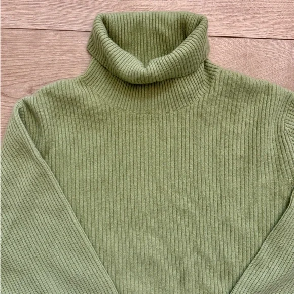 Lands End Green Cashmere Sweater Lightweight Ribbed Turtleneck Sweater Size XL - Picture 5 of 7